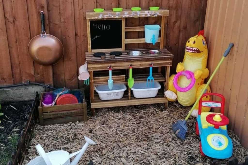 An outdoor mud kitchen for kids