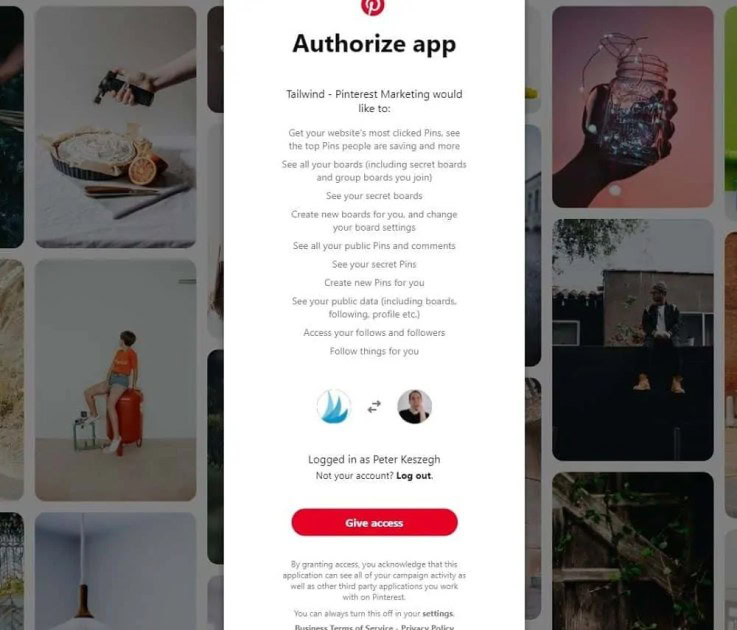 authorize Tailwind for Pinterest