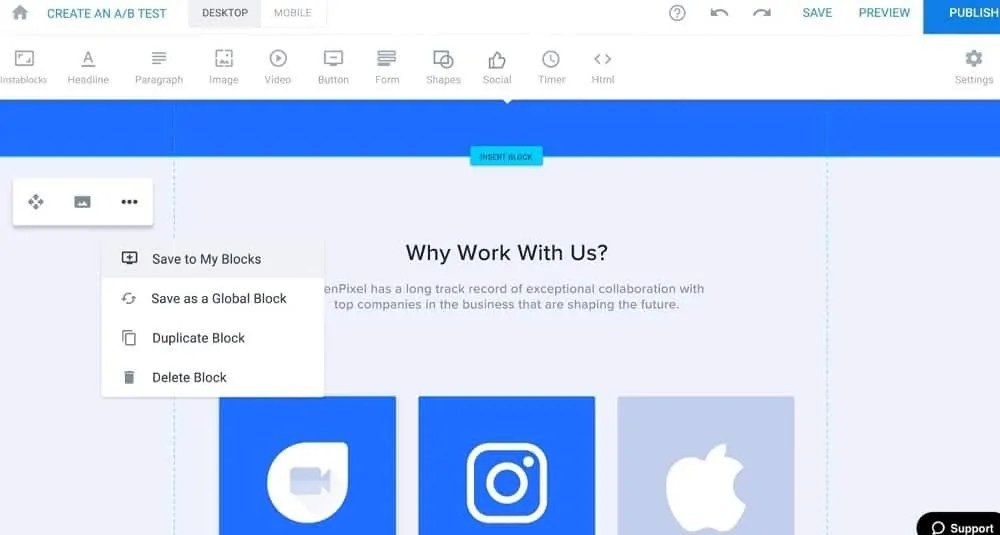 Instapage landing page builder