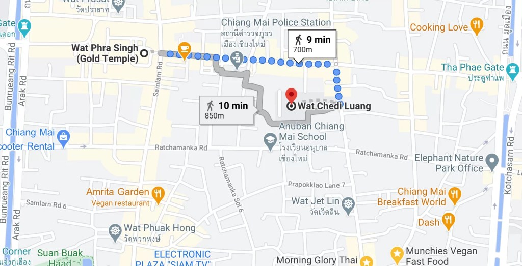 Google Maps Wat Phra Singh To Wat Chedi Luang