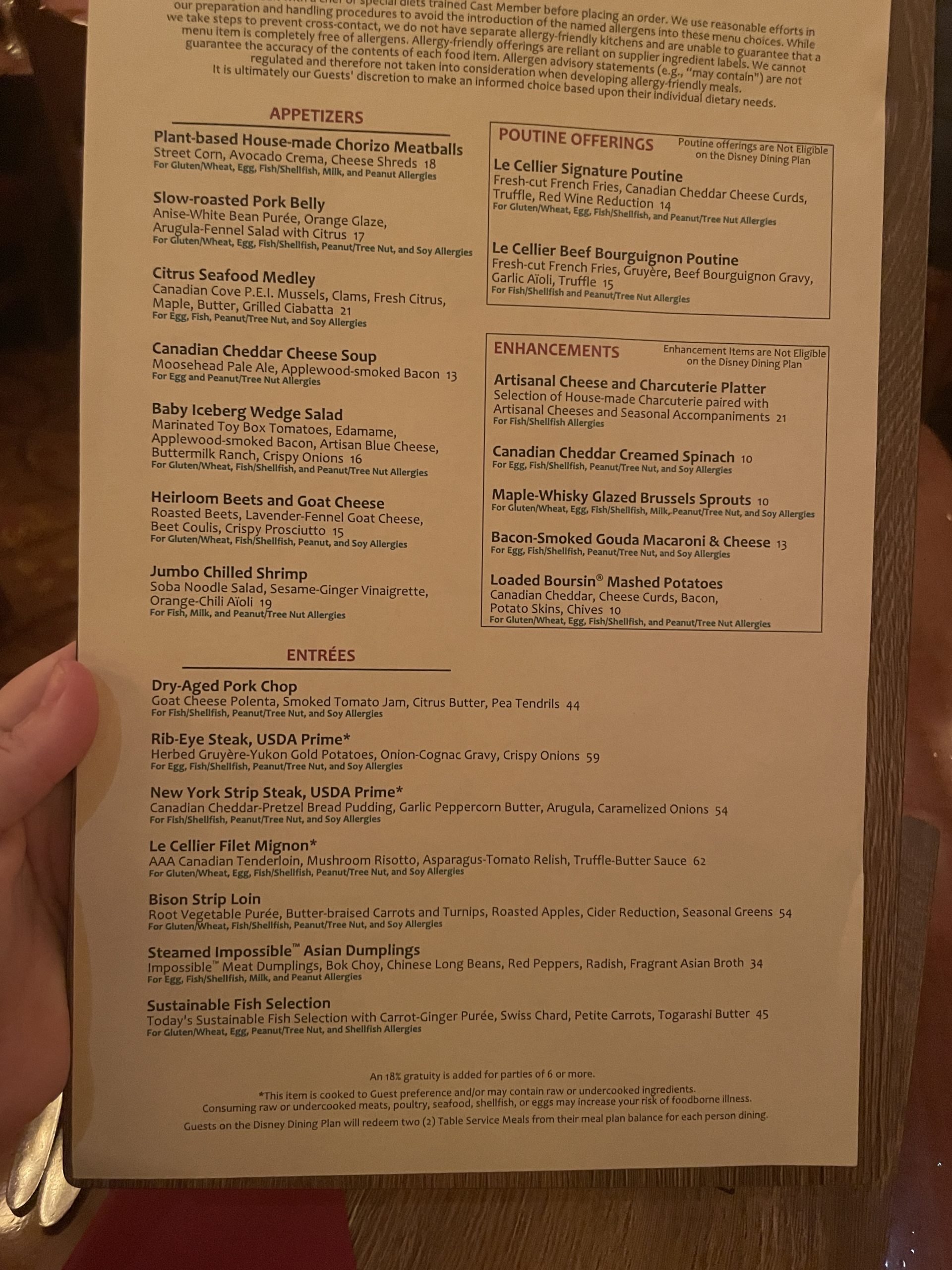 Review EPCOTs Le Cellier Restaurant Allergy Menu and Eats Mouse Ear
