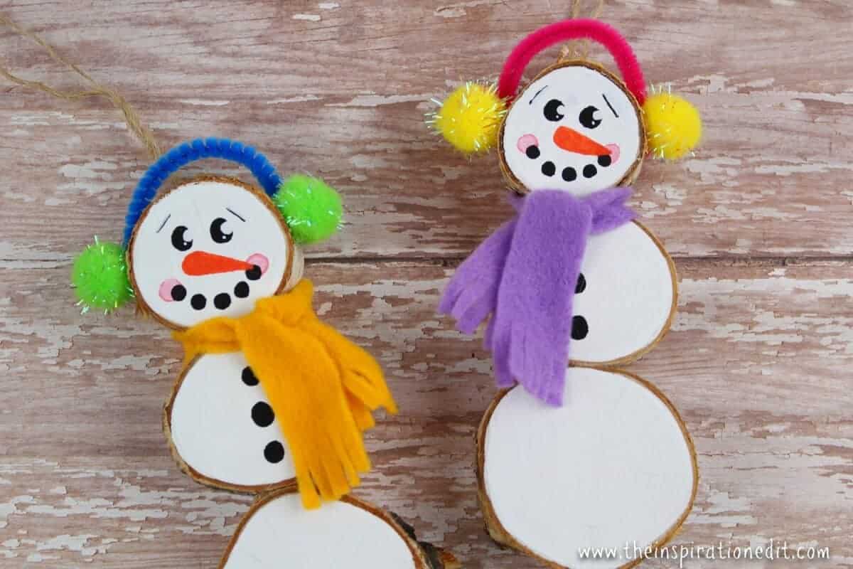 wood slice snowman Christmas craft