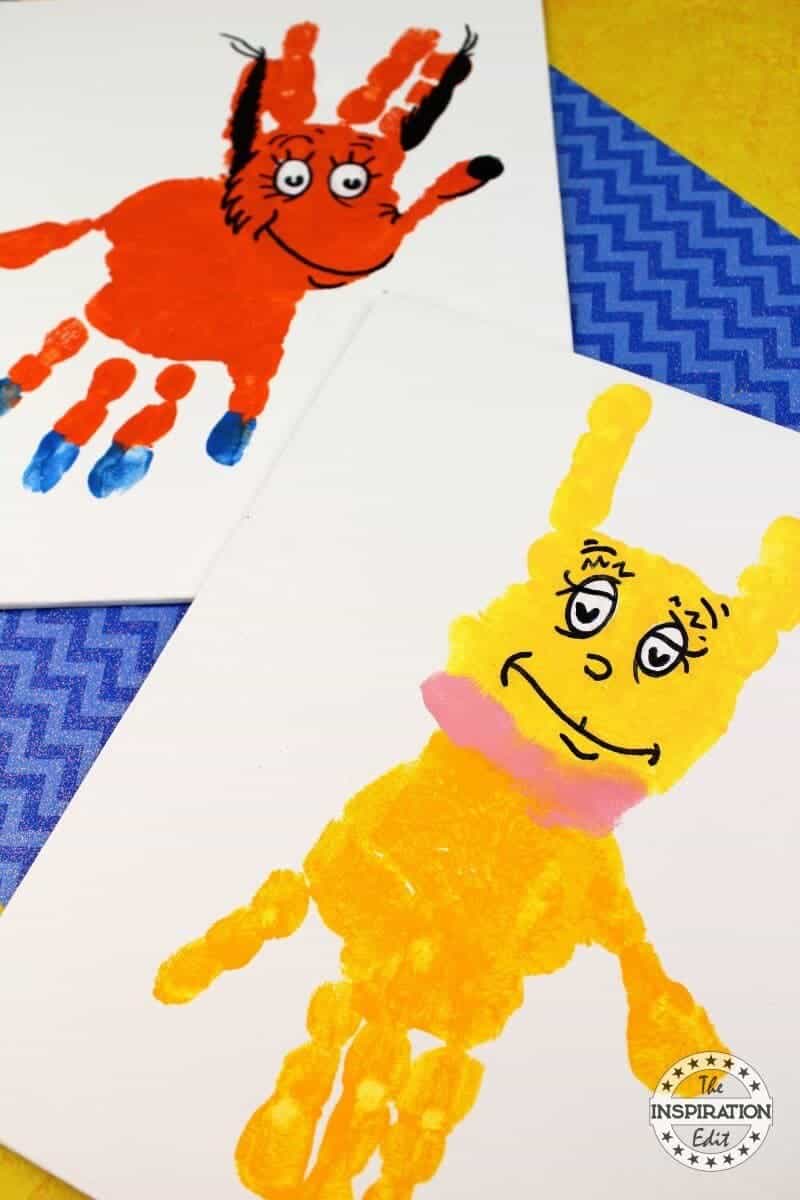 Dr Seuss Crafts fox in socks handprint canvas