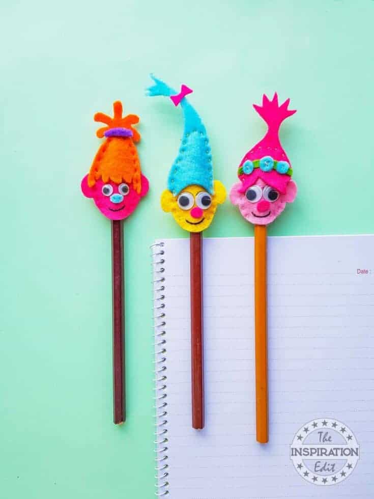 Mini Troll Pencil Toppers with Free Template · The Inspiration Edit