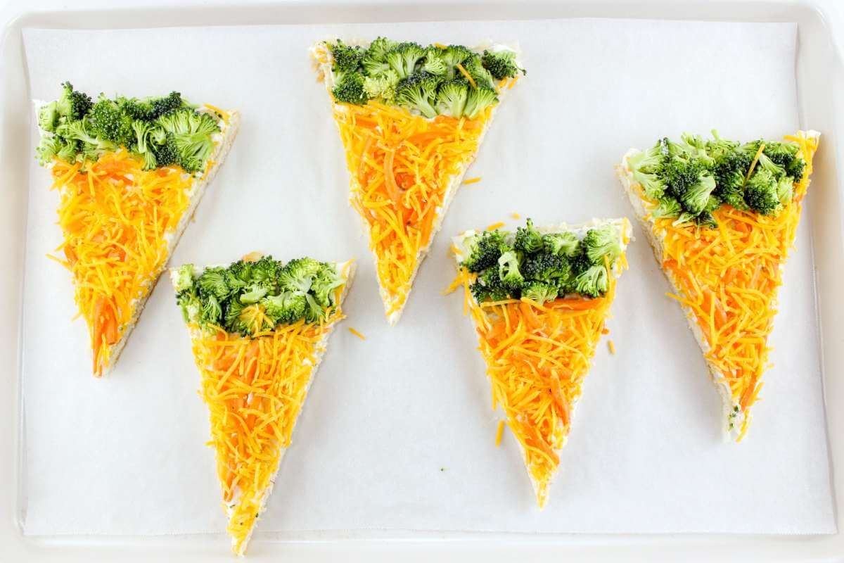 broccoli and carrot bars on a tray.