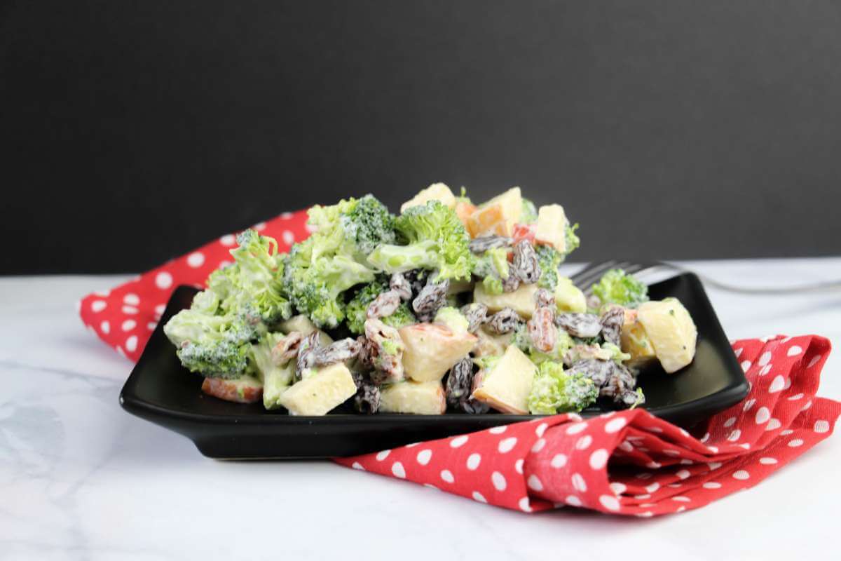 Broccoli salad served in a bowl.