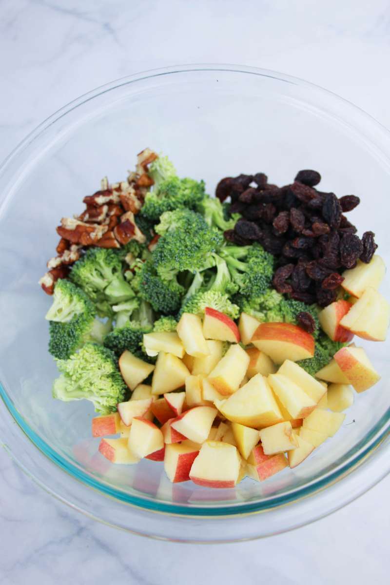 Chopped broccoli and apple.