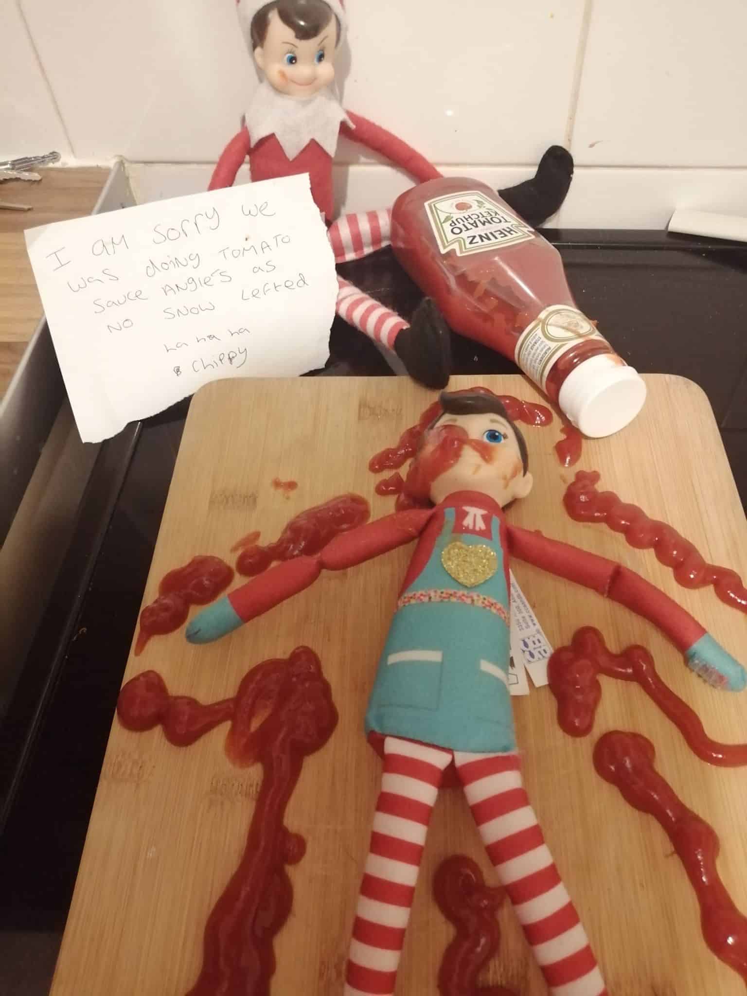 elf on the shelf and the tomato sauce