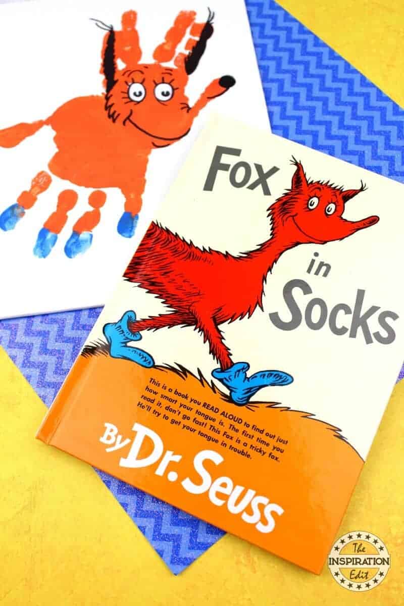 fox in socks handprint canvas