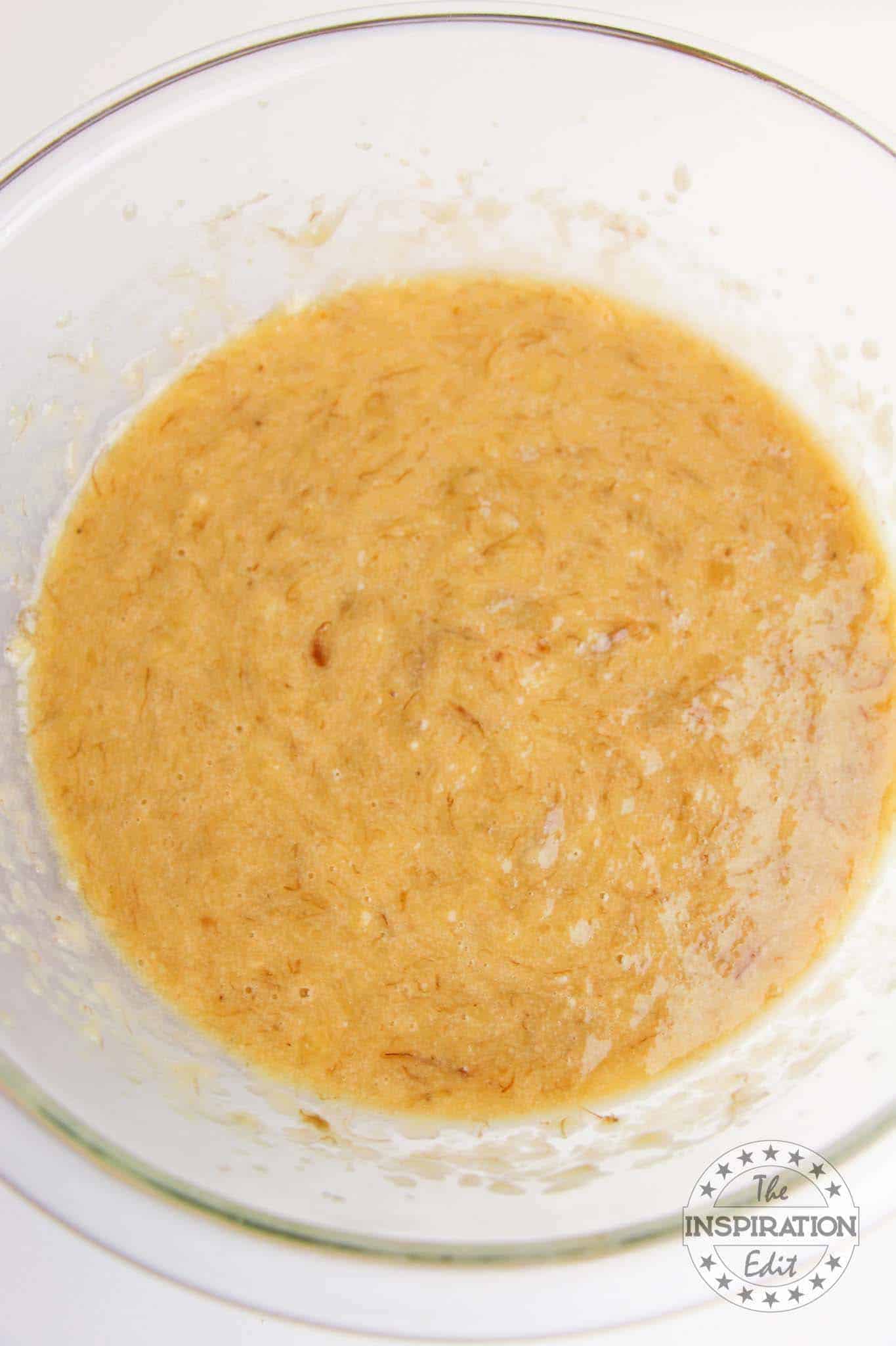 Mixed banana muffin batter.