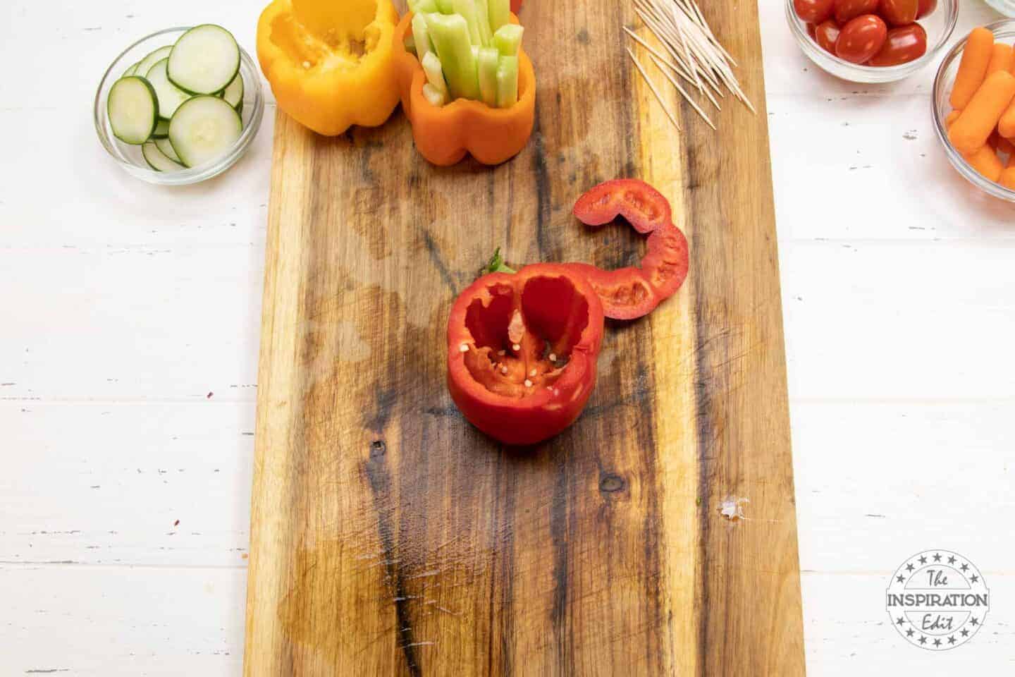 Making A Veggie Train From Bell Peppers.