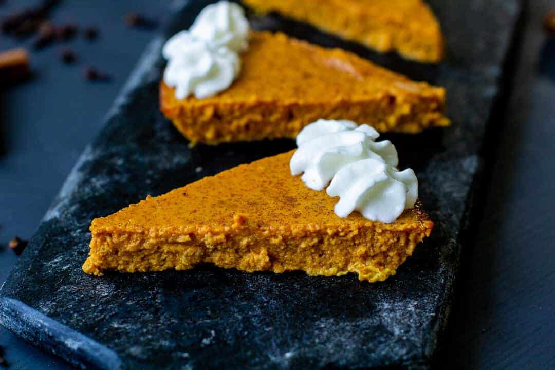 crustless pumpkin pie with cream on top
