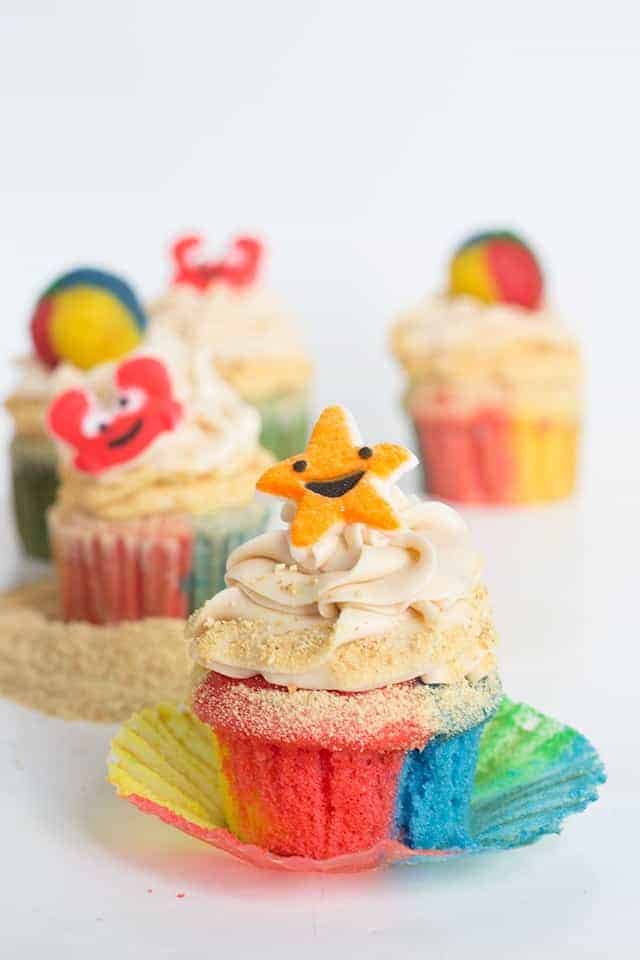 Sandy Rainbow Beach Cupcakes.
