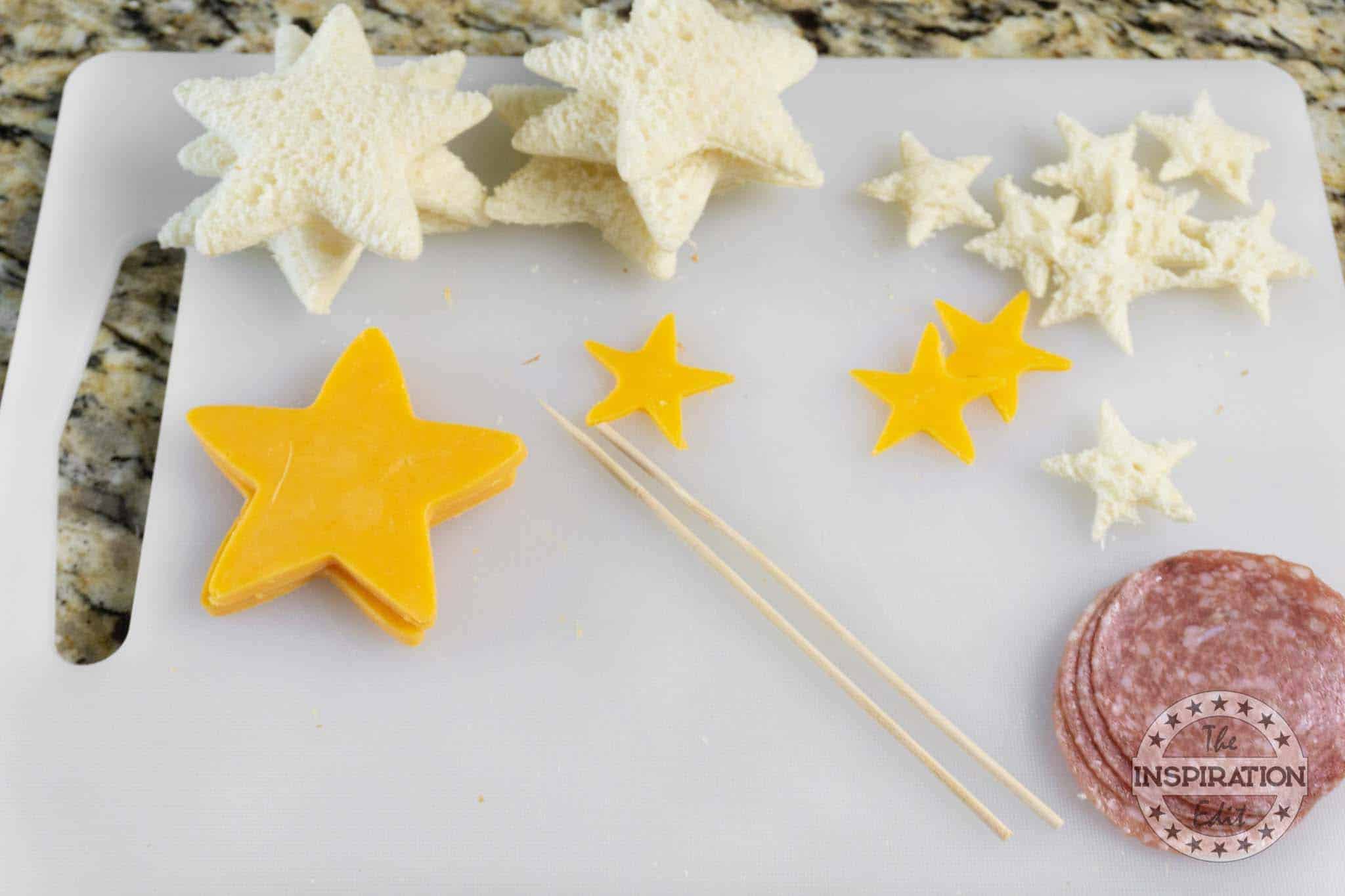 Star shaped cheese and bread slices.