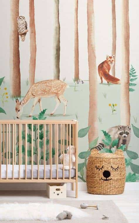 woodland themed nursery room for baby