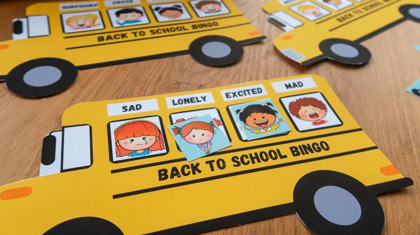 Printable Back to school Bingo emotions cards