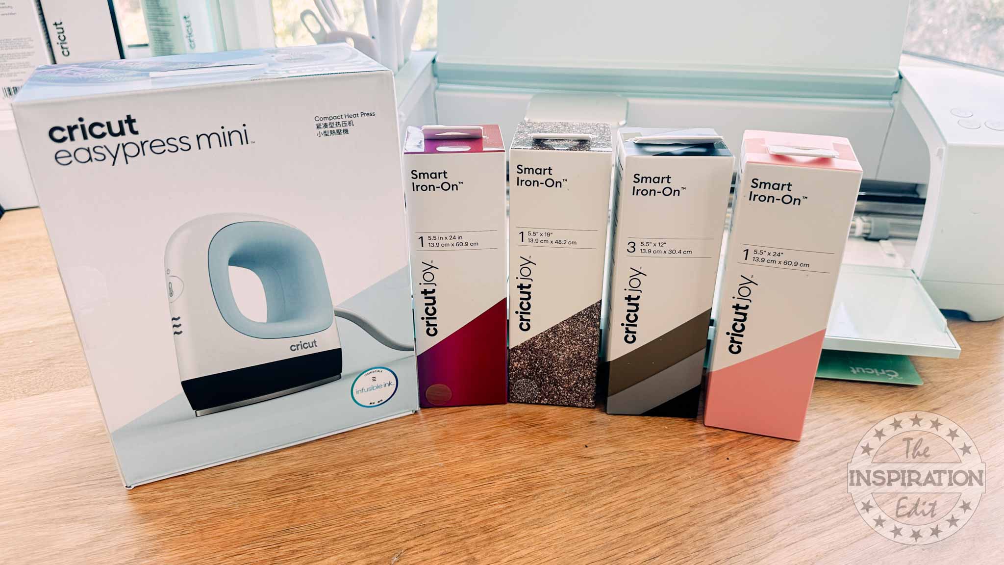 Cricut EasyPress Mini Zen Blue | Iron with an assortment of Smart Iron On Transfer.