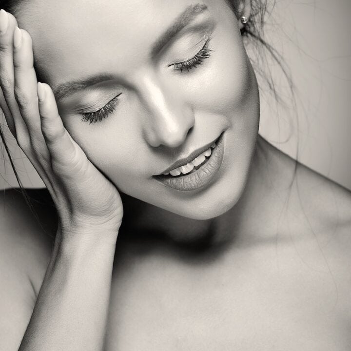 healthy glow on woman's face.