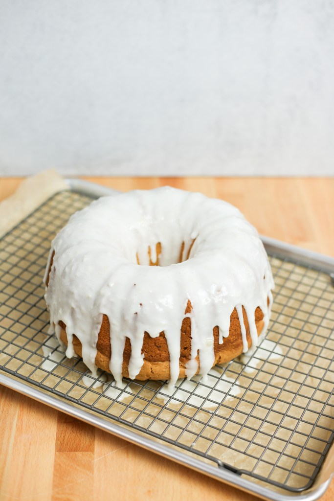 lemon ginger bundt cake on rack