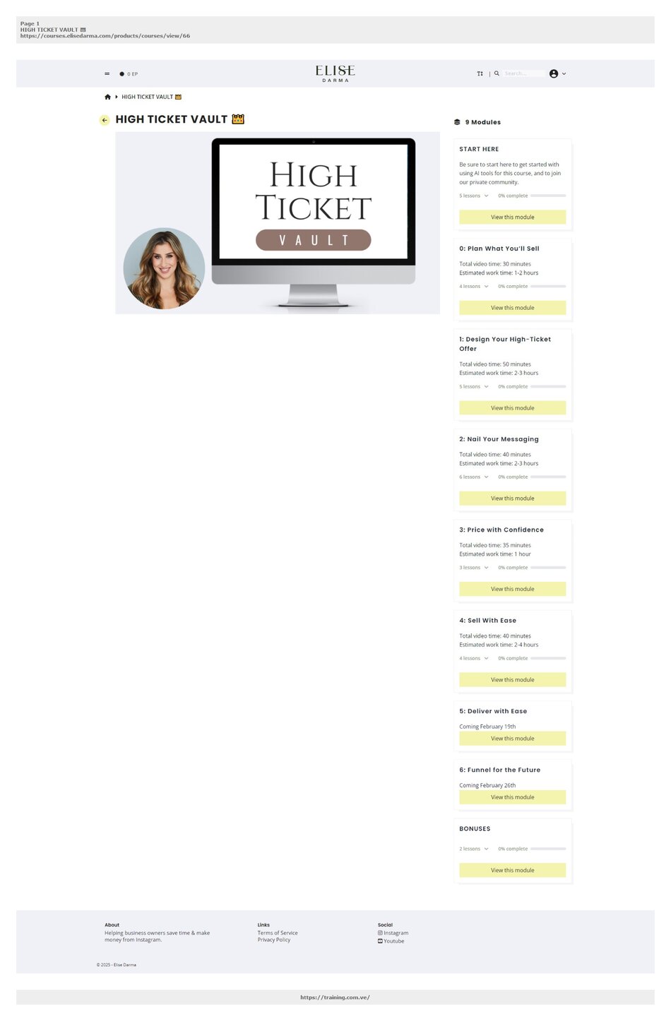 high ticket vault by elise darma