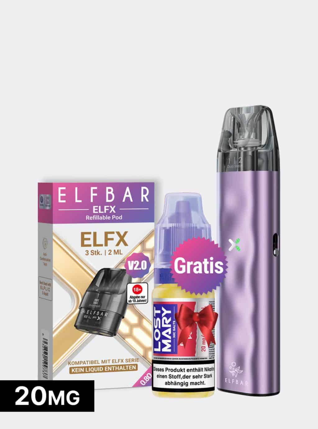 ELFX Mini + LostMary Liquid 20mg + Gratis Leerpods Set