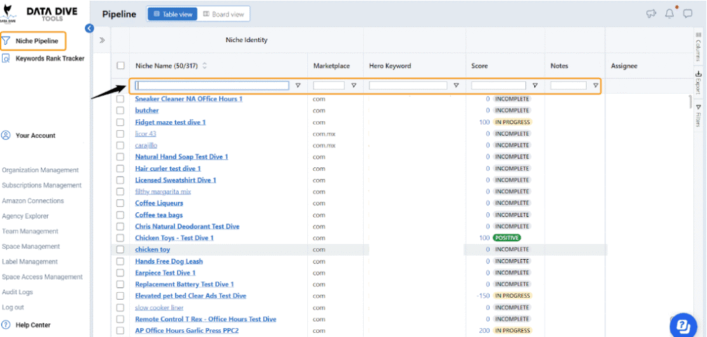 DataDive Pipeline Sheet mit Geschäftsprognosen und ROI-Berechnungen