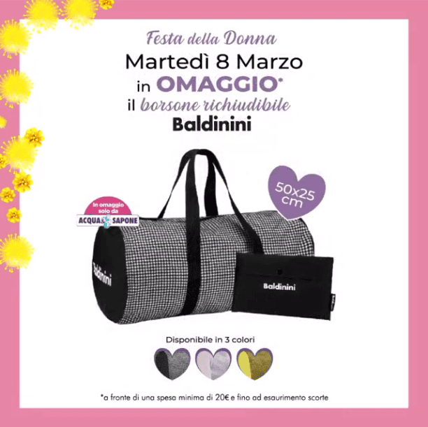 Acqua \u0026 Sapone �Festa della Donna�: ottieni il borsone Baldinini in omaggio  con la tua spesa! � La pagina degli sconti