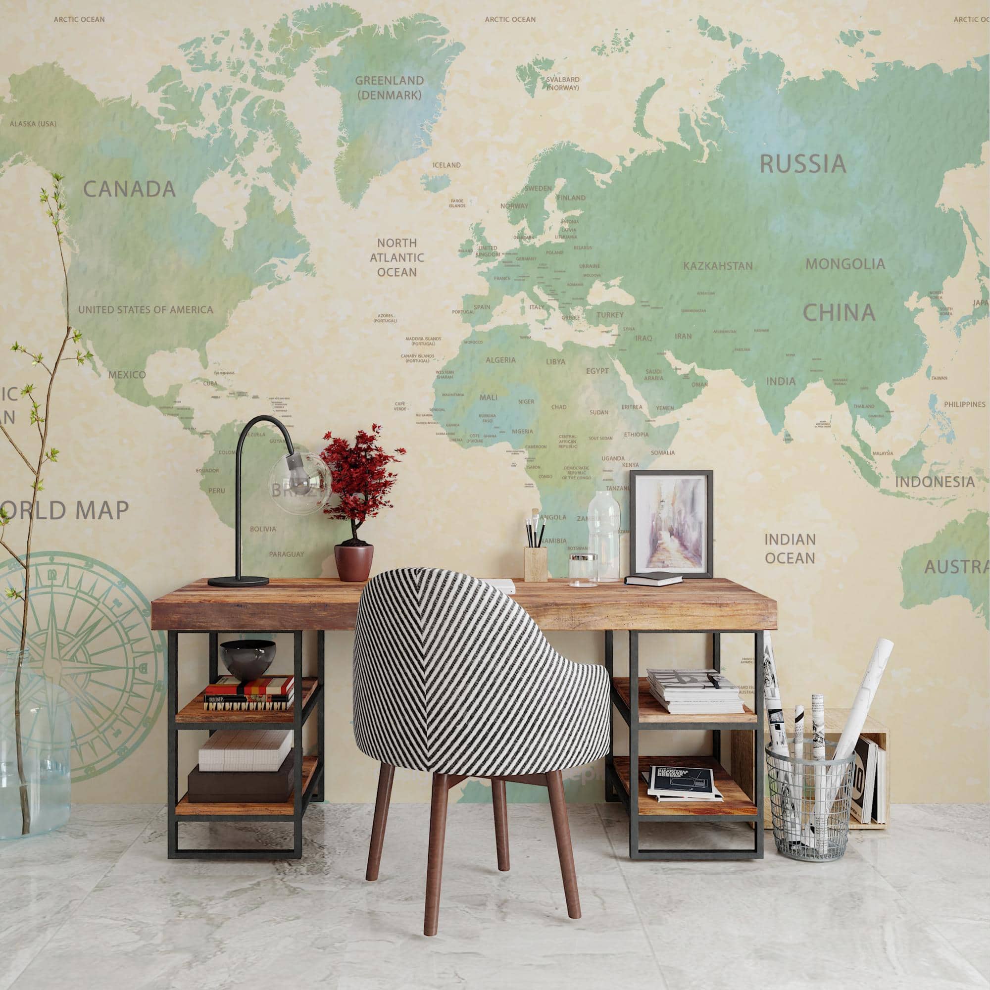 Mural de Mapa con Tonos Verdosos - Papeles de Colgadura Personalizados ...
