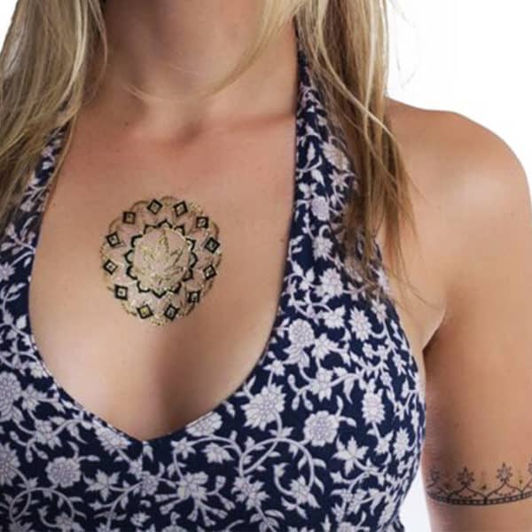 Metallic tattoo displayed on the body