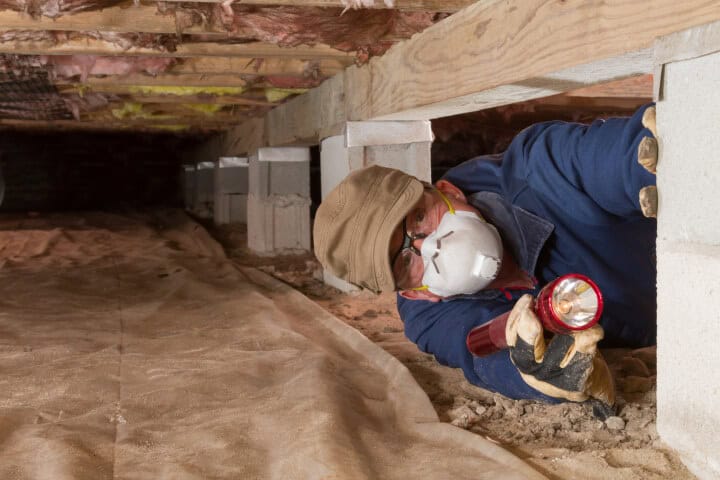 professional pest control worker searching for termites