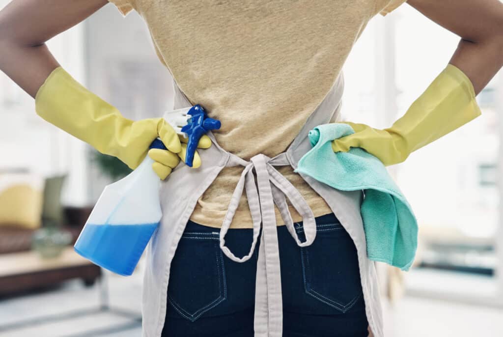woman ready to clean the house to get rid of disgusting ant droppings, pest control 