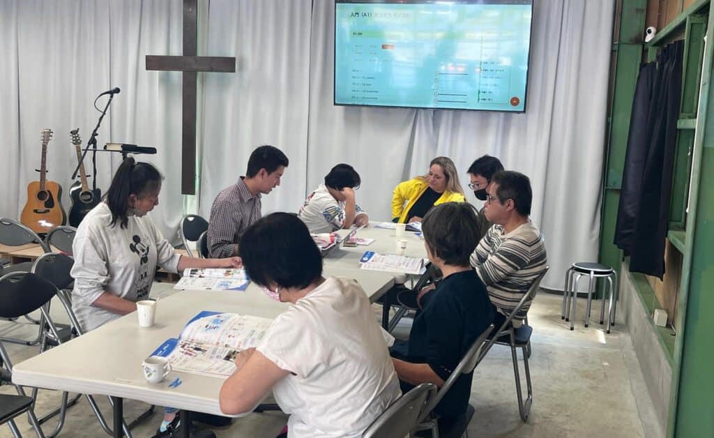 volunteers at our church getting ready to help teach Japanese language class