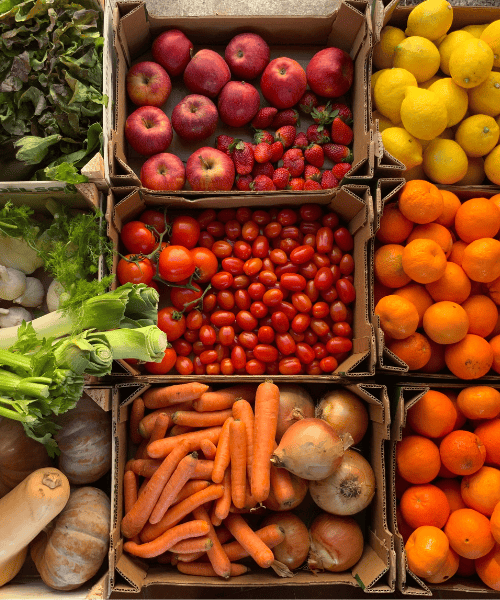 A colorful array of fruits and vegetables.