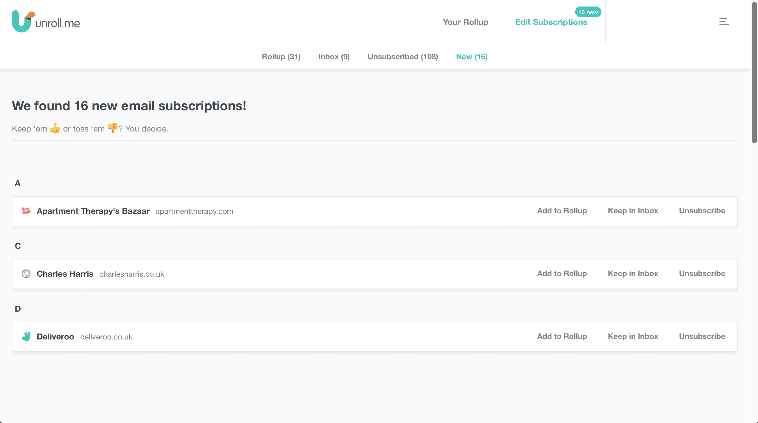 Unroll.Me makes it simple to clear your inbox.