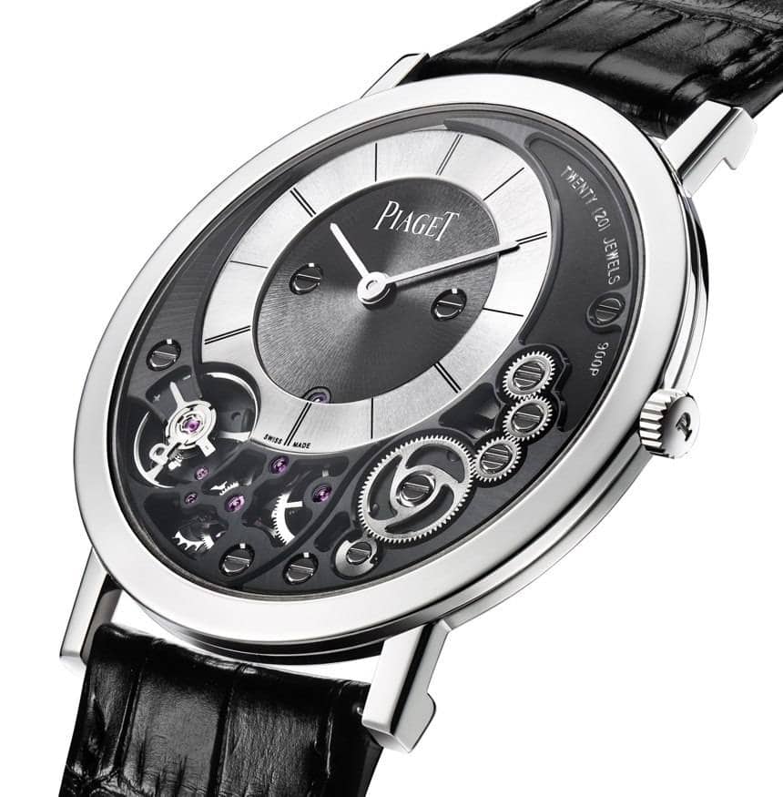 Piaget Altiplano 38mm 900P With more than a dozen records in the category, Piaget is the master of ultra-thin watches. The brand was the first to introduce an ultra-thin movement, with the Calibre 9P in 1957, and introduced the Altiplano 900P to celebrate that landmark’s 140th anniversary. At 3.65mm thin, it’s quite simply the thinnest mechanical watch in the world. It is also available in 18K white gold. Cost: between $20,000 and $30,000.