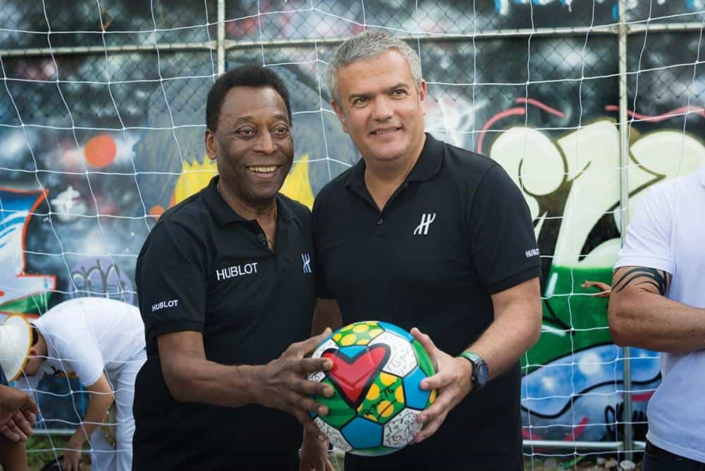 Pelé and Hublot CEO  Ricardo Guadalupe at the  Tamo Junto Jacarezinho  in Rio de Janeiro.