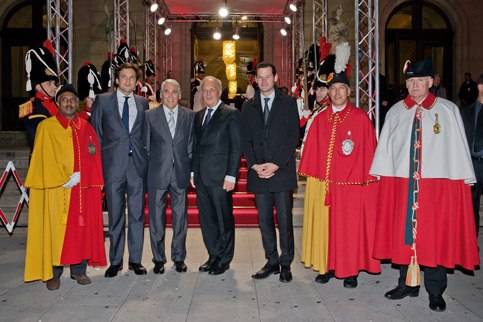 Guillaume Barazzone (National councillor and administrative councillor of the city of Geneva), Carlo Lamprecht (President of the Foundation of the GPHG), Johann Schneider-Ammann (Federal councillor) and Pierre Maudet (State councillor). 