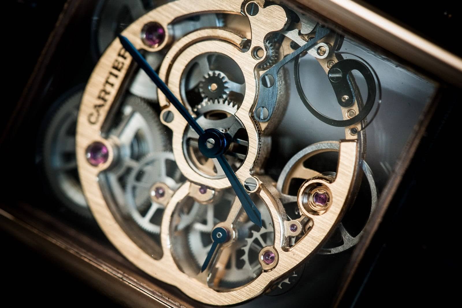 Cartier Tank Louis Cartier Skeleton Sapphire Watch SIHH 2015 Close Up