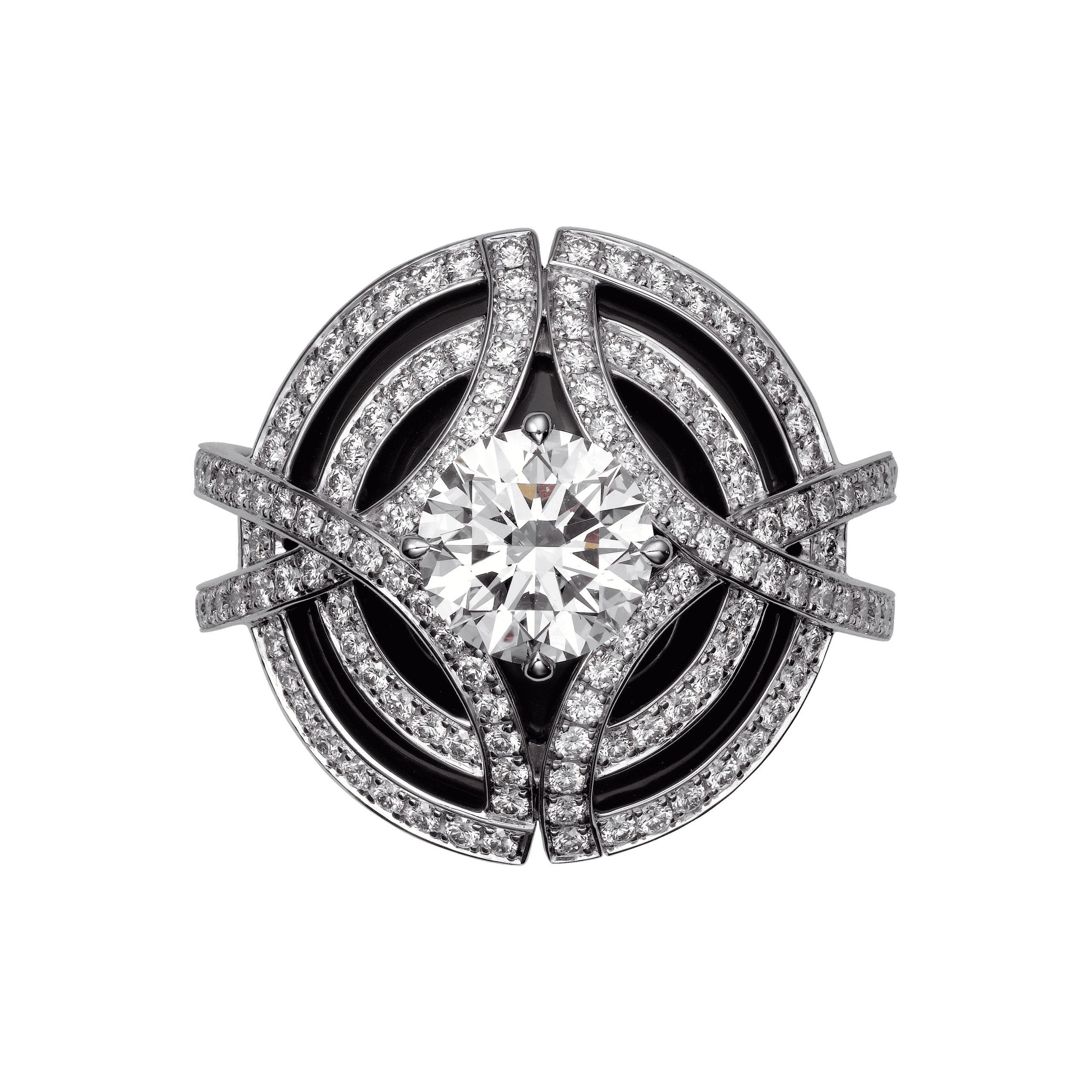 Ring from the new Galanterie de Cartier collection, white gold, diamonds, onyx and black lacquer. Photo: Vincent de la Faille