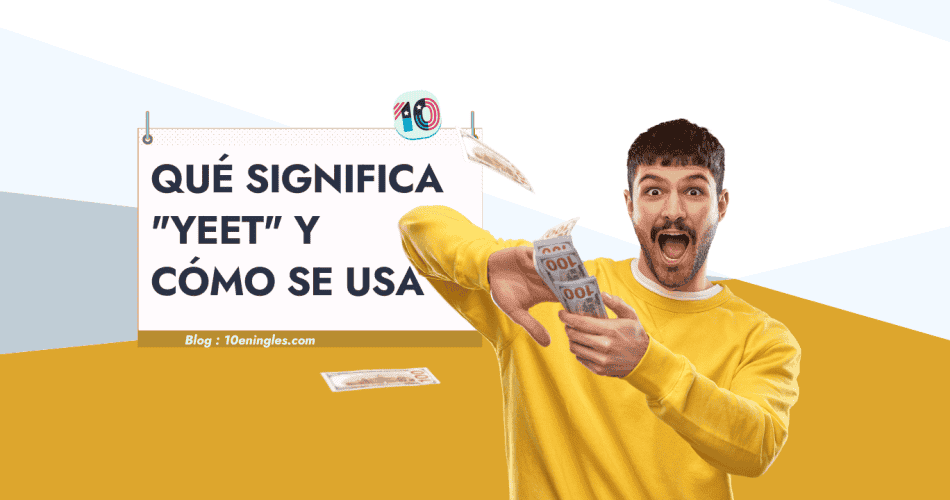 Joven emocionado lanzando billetes al aire como representación visual de qué significa yeet y cómo se usa