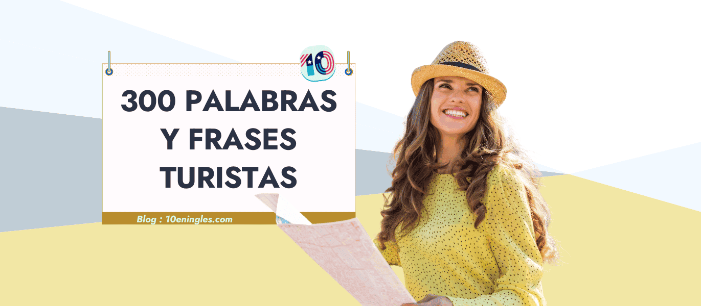 Mujer feliz con un mapa, lista para viajar y usar 300 palabras y frases en inglés.