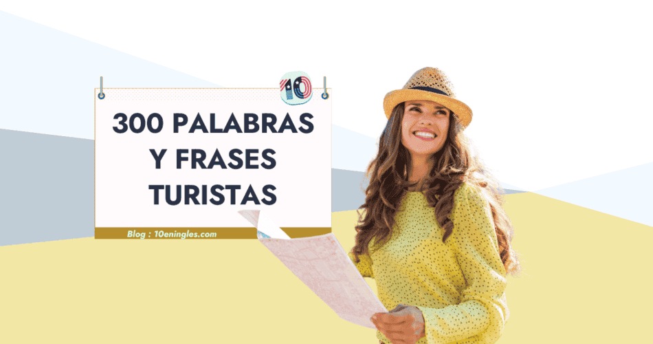 Mujer feliz con un mapa, lista para viajar y usar 300 palabras y frases en inglés.