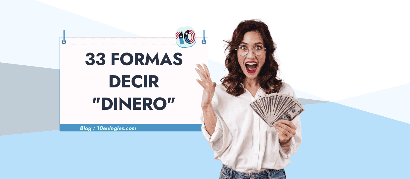 Mujer emocionada sosteniendo dinero, mostrando 33 maneras de decir "dinero" en inglés.