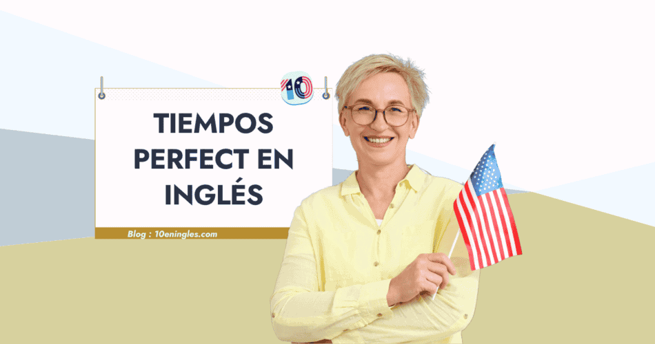 Mujer sosteniendo bandera americana junto a cartel sobre tiempos perfectos.