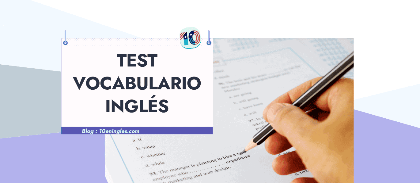 Mano con lápiz rellenando un test de vocabulario inglés.