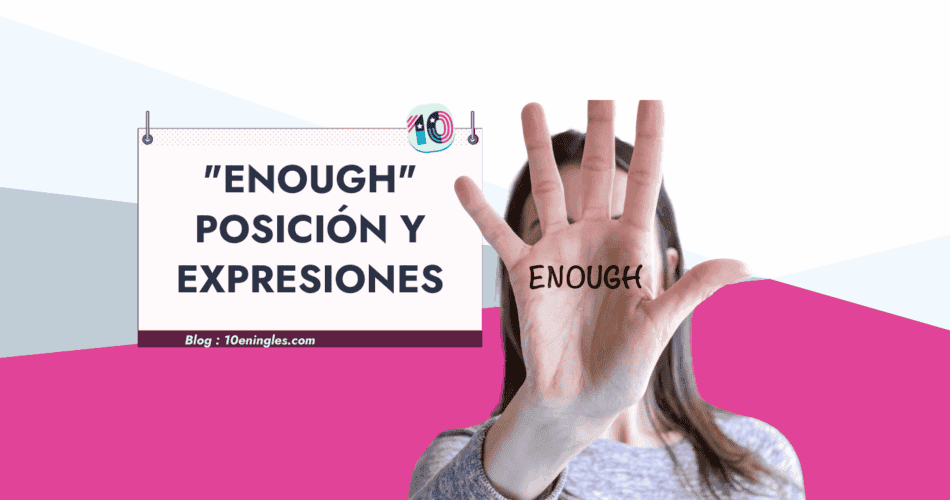 Una mujer muestra su mano con la palabra "Enough" escrita en la palma, ilustrando un concepto de límite o suficiencia.
