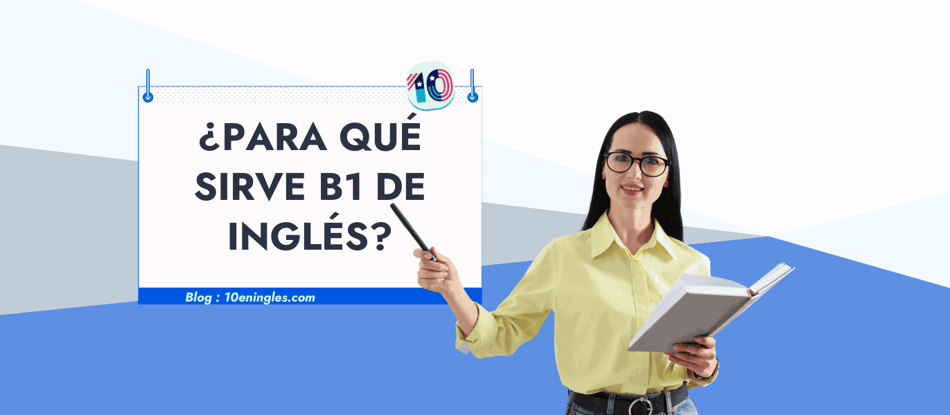 Descubre para qué sirve el B1 de inglés: Una mujer sonriente presenta información sobre los beneficios del nivel B1 de inglés.