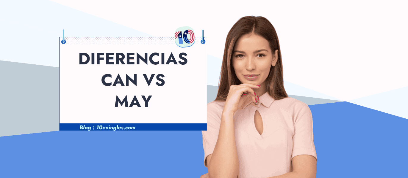 Guía para entender la Diferencia Entre Can y May en inglés, con una mujer pensativa sobre el tema.