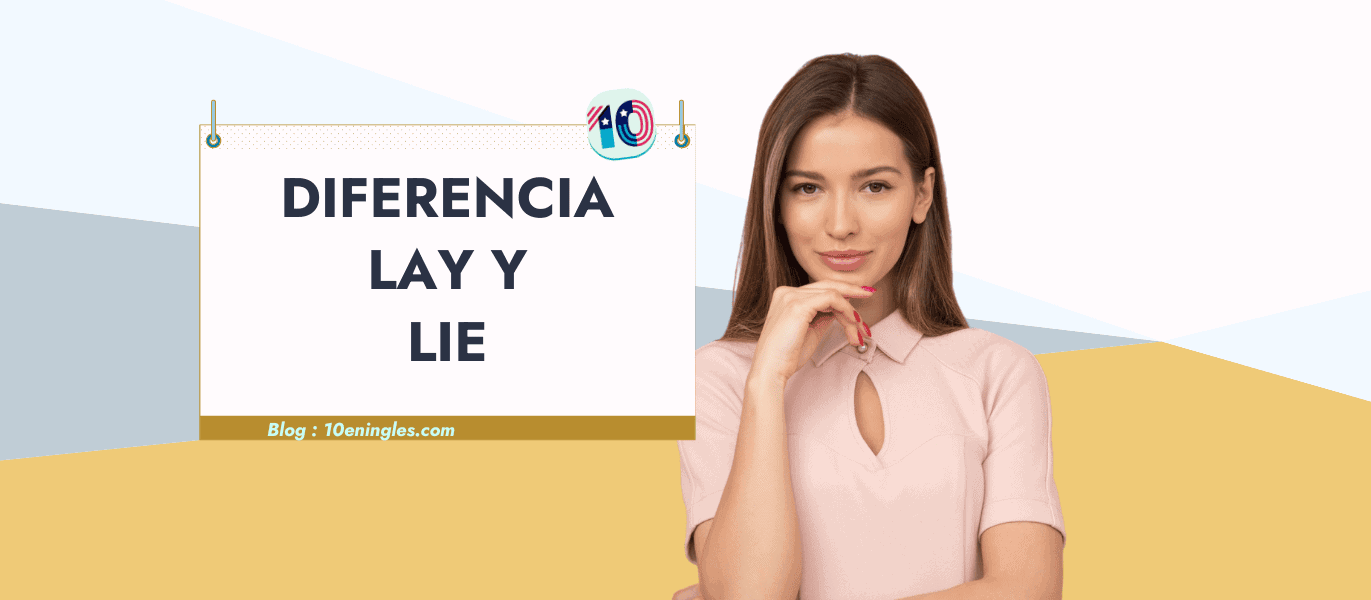 Mujer pensando sobre la diferencia entre lay y lie en una imagen explicativa para un blog de aprendizaje de inglés.