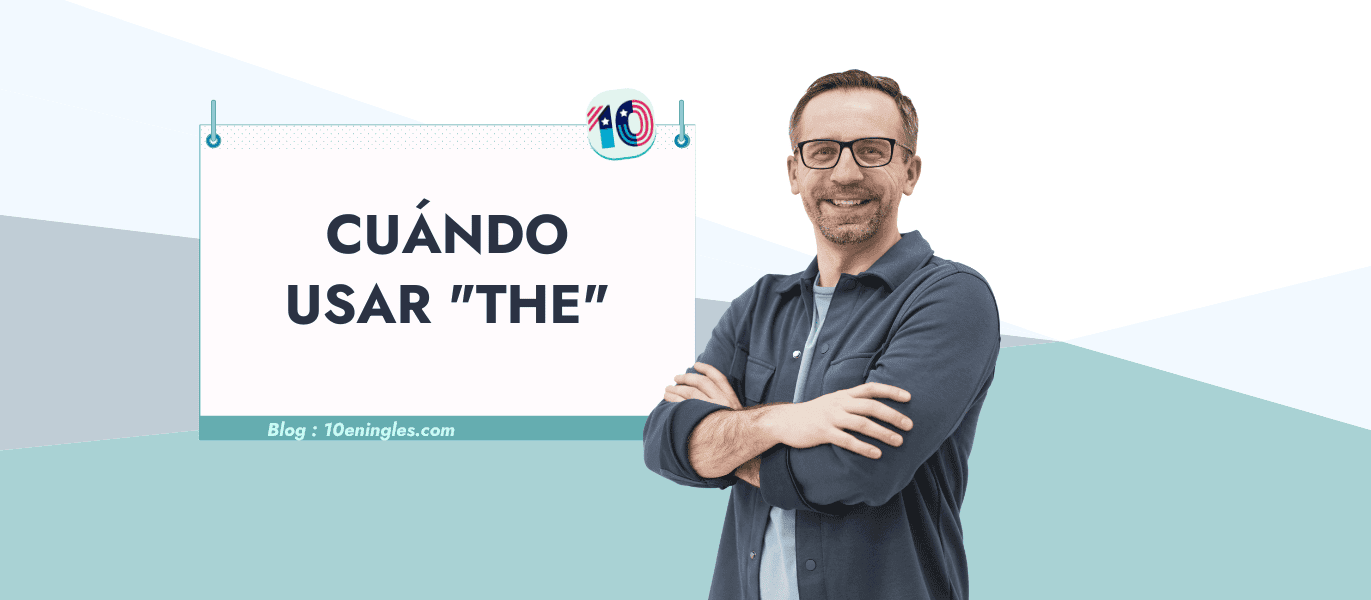 El autor Aleks Luka junto a un cartel con el título 'Cuándo usar THE' para la guía sobre cuándo usar the en inglés.